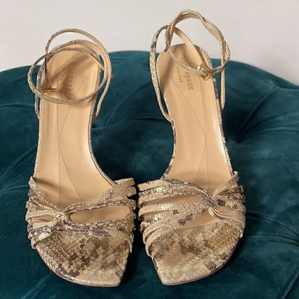 KATE SPADE NEW YORK  Women Snakeskin Metallic Ankle Strap Sandals Sz 9